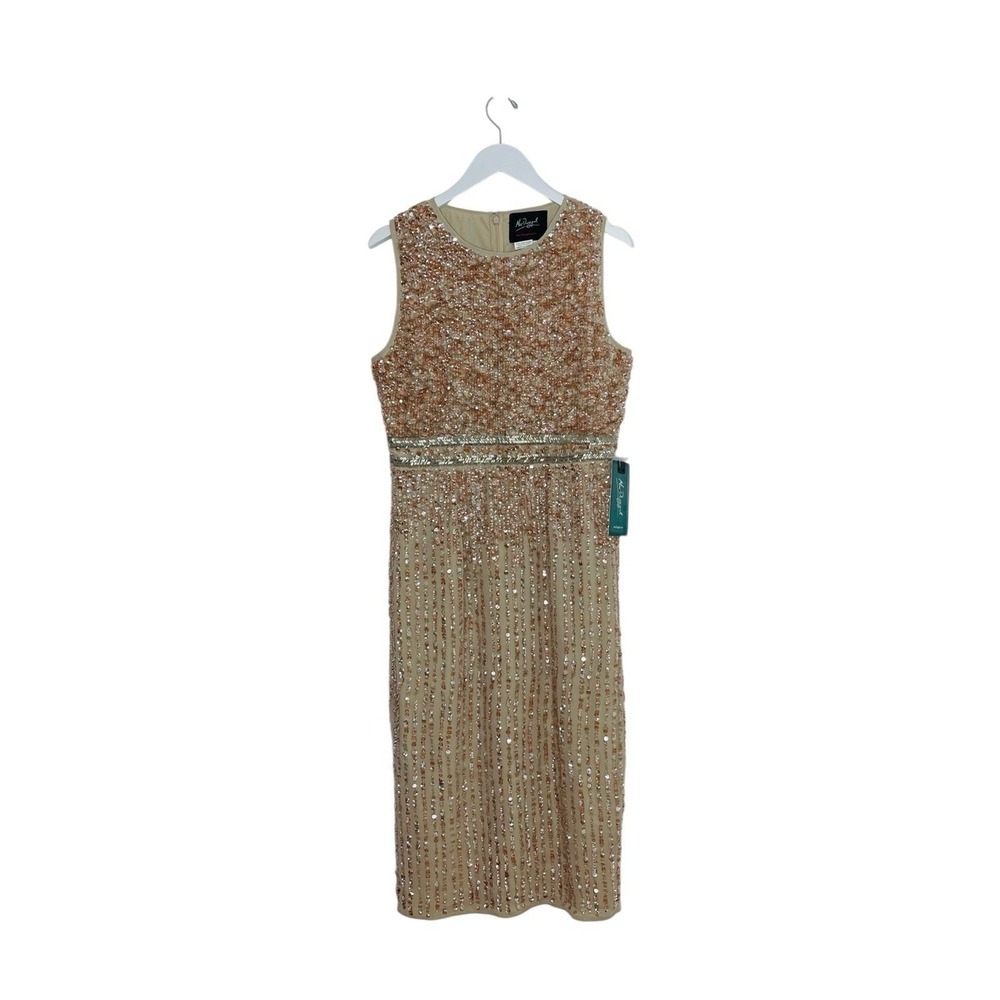 Mac Duggal 10509 Sleeveless High Neck Beaded Midi Sheath Dress Nude Size 10 NWT - Picture 4 of 8